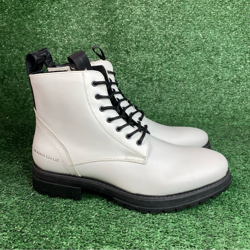 Steve Madden Mens White Leather Ankle Combat Lace-Up Boots Shoes Size‎ 9.5 - NEW
